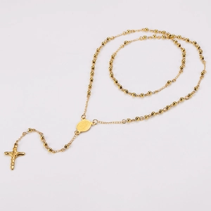 Détail des perles de chapelet en acier inoxydable 304 doré avec croix et médaille sainte