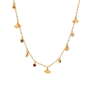18k gold plated stainless steel necklace with multi-color agate evil eye pendant