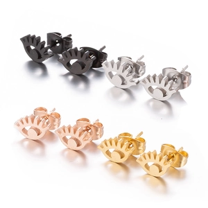 Set of four stainless steel devil eye stud earrings in gold, silver, black, and rose gold