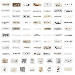 80-piece vintage inspirational stickers set with earth tones and motivational quotes