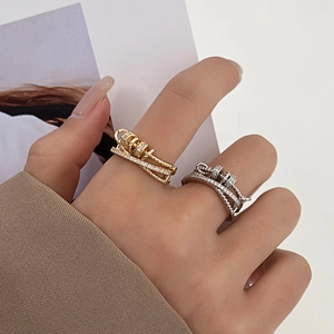 Butterfly Fidget Ring Copper Zircon Rotating Beads Anxiety Relief Adjustable Open Band Jewelry For Women