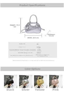 Detailed size specifications and material specs for the small PU crossbody handbag