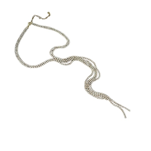 Silver luxury double-layer long tassel necklace with crystal diamond accents on white background