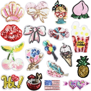Sequin Embroidered Patches Cartoon Shapes Iron On Sewing Appliques DIY Clothing Bag Decorative Accessories Glitter Style