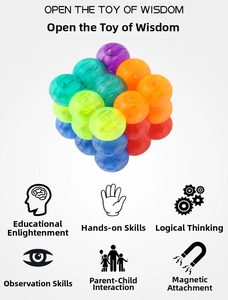 Macro view of colorful translucent magnetic building spheres with educational features