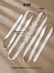 Detail view of crystal bridal belt with 32.5cm rhinestone decor and 5cm width ribbon