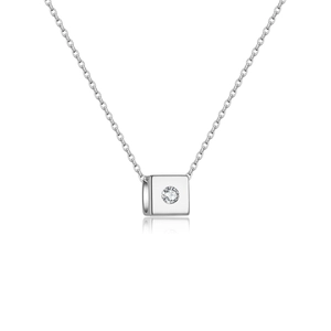 Minimalist S925 sterling silver necklace with square pendant and clear cubic zirconia