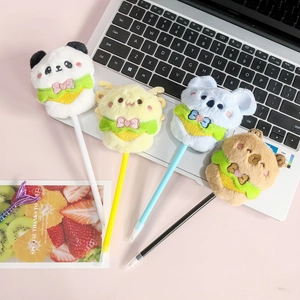 Cute Cartoon Plush Doll Ballpoint Pen Animal Panda Koala Capybara Bee Writing Pen For Student School Office Stationery Gift