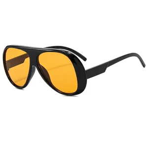Outdoor cycling sunglasses with oversized black frame and vibrant orange lenses