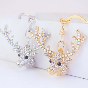 Elegant gold and silver reindeer keychains with sparkling crystals for handbags