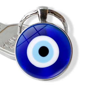 Turkish Evil Eye Keychain Zinc Alloy Glass Nazar Protection Amulet Bag Pendant Charm Round Blue Jewelry
