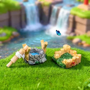 Miniature resin stone well and fence lawn model for micro landscape garden decor