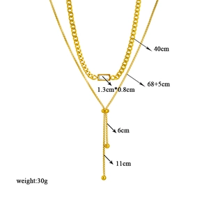 Double-layered gold titanium necklace with rectangular pendant and adjustable Y-chain link