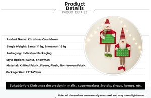 Detailed view of Santa and Snowman felt countdown calendars with embroidered pockets