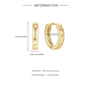 Detailed size information for 925 sterling silver square huggie earrings with gold finish