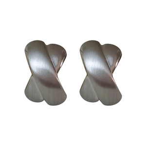 Minimalist silver X-shaped crossover stud earrings with matte brushed and polished finishes