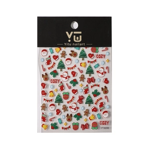 Christmas nail art stickers featuring Santa, reindeer and tree patterns with self-adhesive
