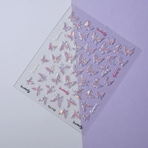 3D holographic butterfly nail art stickers with iridescent laser finish, model Co-110