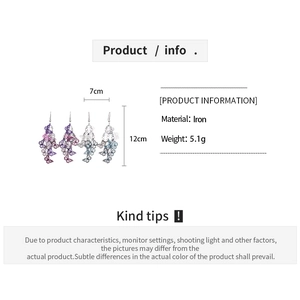 Detailed size specifications for butterfly tassel earrings in various vibrant colors