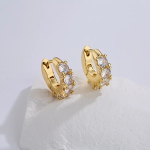 Elegant 18K gold plated hoop earrings with micro-paved cubic zirconia on white stone
