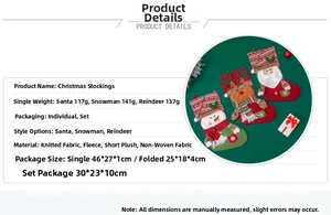 Spécifications détaillées des chaussettes de Noël 46x27cm avec Père Noël, bonhomme et élan
