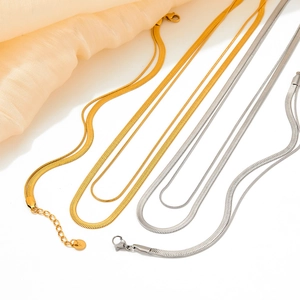 French vintage double layer gold and silver flat snake chain bracelet for women