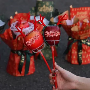 Christmas apple bouquet holder with red reindeer antlers for floral DIY arrangements
