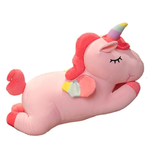 Pink plush rainbow unicorn plushie toy pillow for girls with closed-eye cute expression