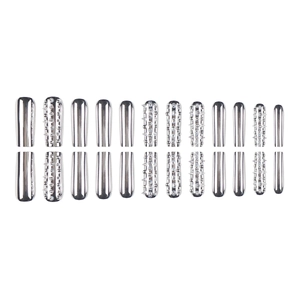 Silver metallic punk press-on nails with 3D spikes and rhinestones on white background