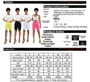 Tableau des tailles détaillé pour short en jean déchiré femme, mesures S à XXL