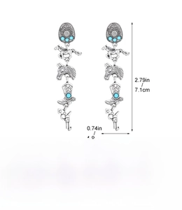 Détail des boucles d'oreilles western en alliage avec breloques cheval et dimensions