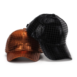 Metallic PU leather baseball cap with textured snake pattern and curved brim in two colors