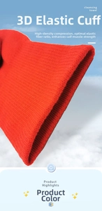 Detail of red athletic compression soccer socks with elastic cuff and high density knit