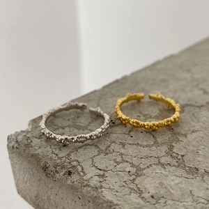 Minimalist S925 sterling silver open rings with irregular bubble texture in gold and silver