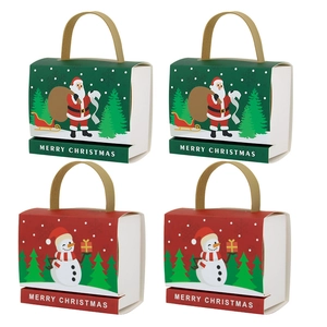 Christmas Gift Box Portable Paper Candy Drawer Packaging Handled Santa Snowman Holiday Party Favor