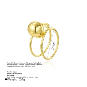Detail of 18k gold plated hollow ball ring showing 18mm inner diameter and 2.6g weight