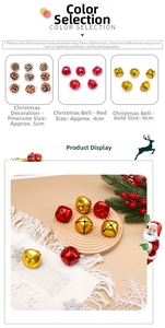 Close-up of 5cm pine cones and 4cm red and gold bells for Christmas basket decor