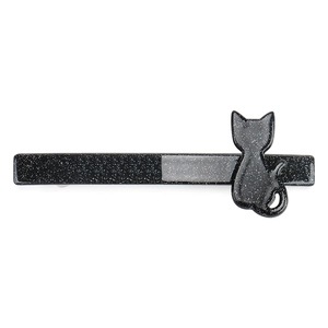 Glittery black cat shaped acrylic hair clip for women with minimalist geometric design