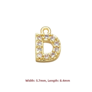 Close-up of gold S925 silver letter D pendant with cubic zirconia, 5.7mm by 8.4mm