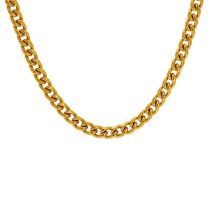 Detail of 18K gold-plated stainless steel curb chain with flat oval interlocking links