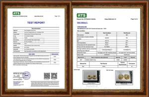Rapport de test officiel pour créoles en acier doré prouvant la conformité sans nickel