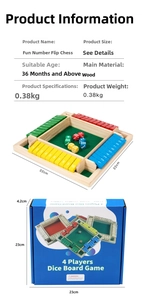 Detailed view of 4-way wooden flip tile game board with color numbering and packaging box