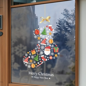 Christmas Window Stickers Tree Star Sock PVC Static Clings Double Sided Colorful Glass Showcase Holiday Decor Reusable
