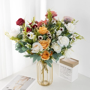 Artificial multi-head rose bouquet in vibrant colors for wedding and home decor