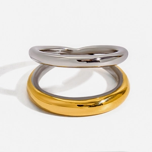 Anelli geometrici bicolore minimalisti in acciaio inossidabile placcato oro 18K e argento