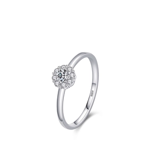 925 Sterling Silver Flower Ring For Women With Sparkling Cubic Zirconia Cluster White Gold Plated Elegant Jewelry