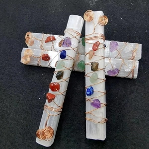 Bacchetta Guarigione Chakra Bastone Selenite Naturale Filo Rame Avvolto Schegge Cristallo Meditazione