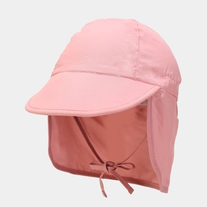 Pink kids sun hat with neck protection flap and adjustable chin strap for outdoor activities