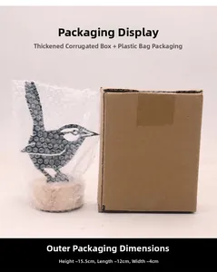Detail view of bird silhouette decor with its dimensions and corrugated gift box packaging