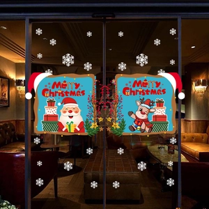 Christmas PVC static window stickers featuring Santa Claus and reindeer on glass door